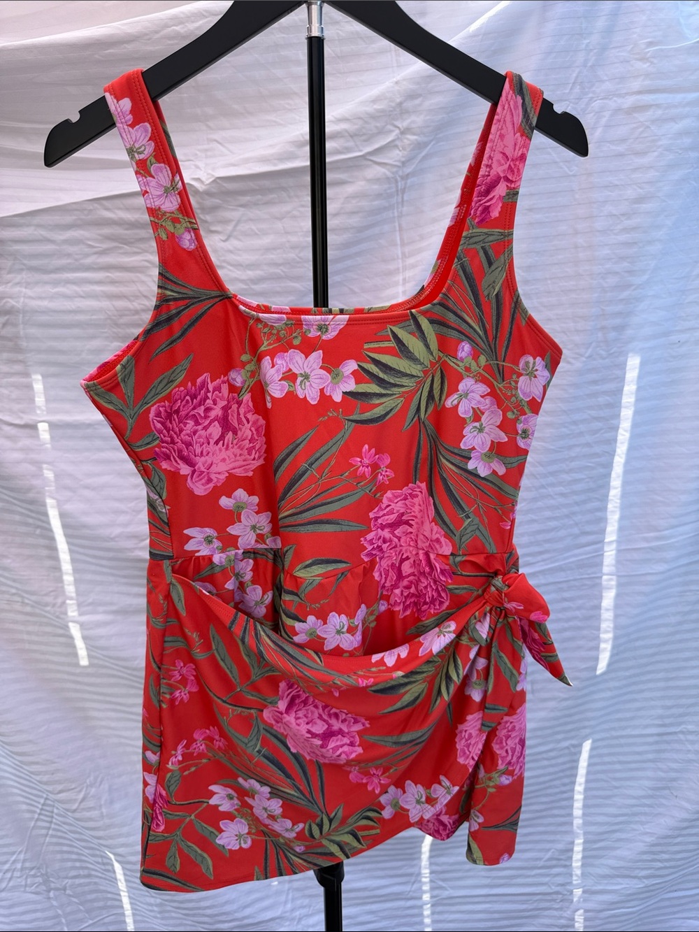 Orange Tropical Floral Swimsuit with Side Tie
